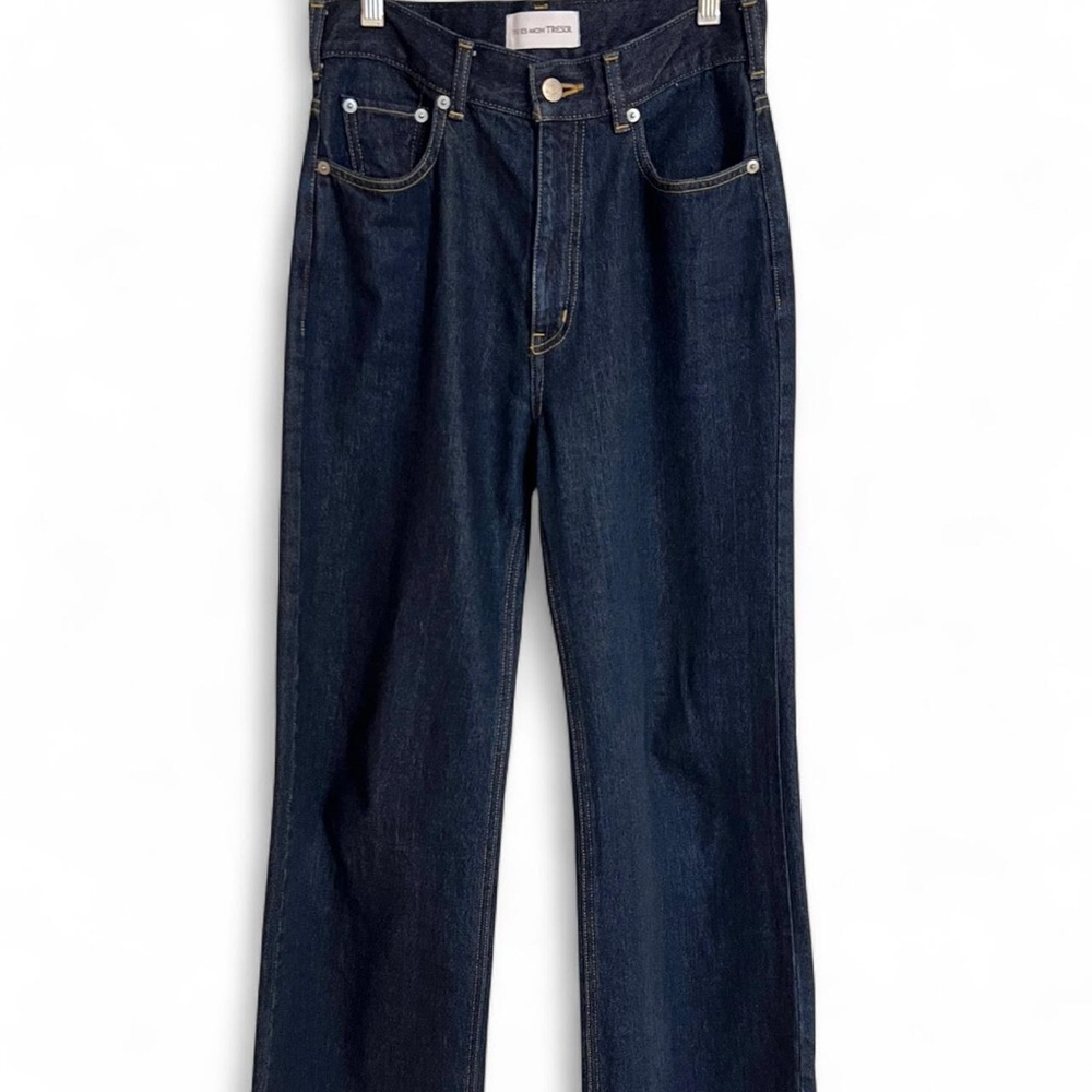 Tu es mon TRESOR Larimar Dark Indigo Straight Soft Flare Jeans Denim 26 L28 navy - Picture 8 of 10